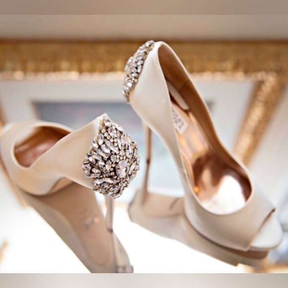 Badgley Mischka Kiara Embellished Peep-toe Pump LATTE - Picture 6 of 16